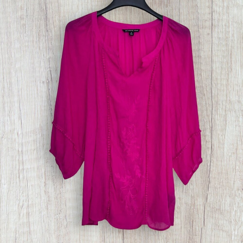 ZAC & RACHEL Woman Plus Hot Pink Embroidered Floral Lace Boho Sleeve Top 2X
